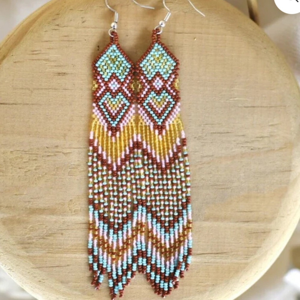 Handcrafted Beaded Fringe Earrings - Multicolor